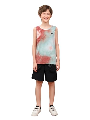 WDIRARA Boy's Summer Tie Dye Round Neck Sleeveless Tank Top Print T-Shirt at Amazon