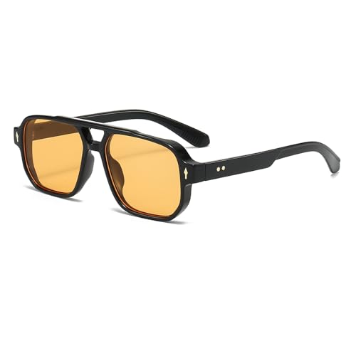 YAMEIZE Retro Pilot Double Bridge Sunglasses – Rectangular for Women and Men Classic Style Square Vintage UV400 Protection Glasses Outdoor Driving