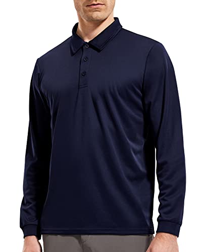 MIER Men's Polyester Polo Shirts Long Sleeve Moisture-Wicking Dry
