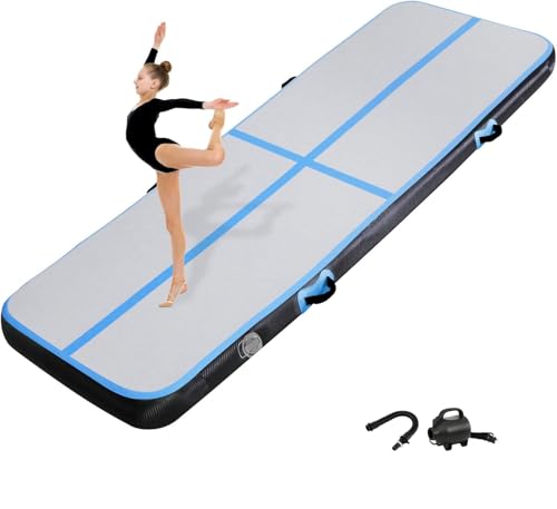 KIKILIVE 10CM Hoch Gymnastikmatte Tumbling Matte, 2M Aufblasbar Gymnastik Track Matte Air Turnmatte mit Luftpumpe Aufblasbare Sportmatte für Fitness/Outdoor/Yog