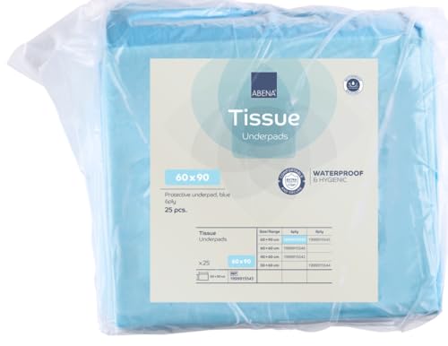 ABENA Tissue Underpads, 60 x 90cm, 650ml, Pack of 25, Disposable Bed & Chair Protection Pads, 6 Layer Absorbent Underpads for Incontinence, Wound Care & Hygiene