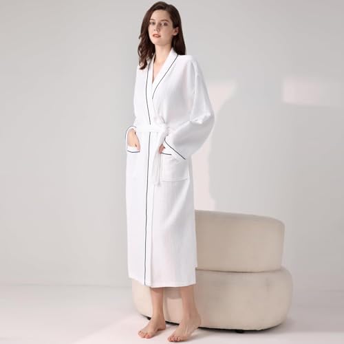 UTRHHVS Waffle Batas de baño,Lightweight albornoces para hombre y mujer,bata de baño toalla el y ella,Delgado y suave,Transpirable y absorbente de agua,para ropa de dormir y ropa de descanso