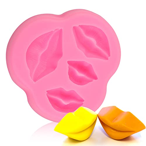 TOPINCN Silicone Candy Molds, 3D Chocolate Fondant Mold DIY Kiss Lips Shape Baking Tool Homemade Gift for Family Friends (Pink)