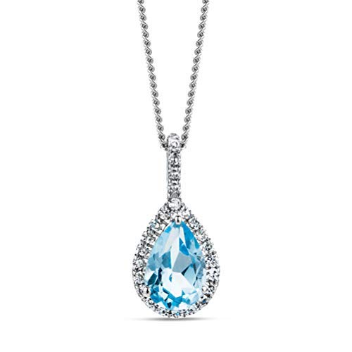 MIORE necklace in 9 kt 375 white gold with diamonds and blue topaz pear shape pendant, length 45 cm