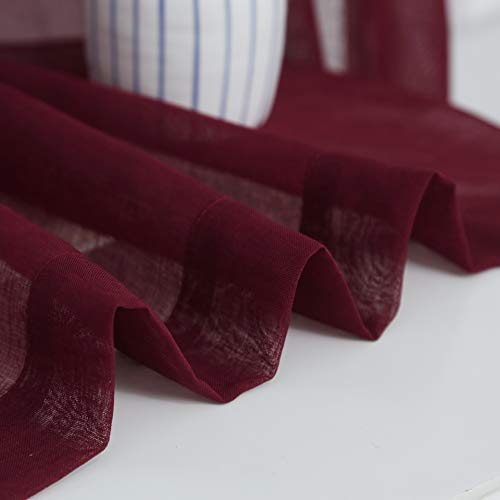 Anjee Sheer Window Curtains, Rods Pocket Voile Fabric Drapes/Panels/Treatments for Living Room/Kitchen/Bedroom, 52” x 96”, Set of 2, Red
