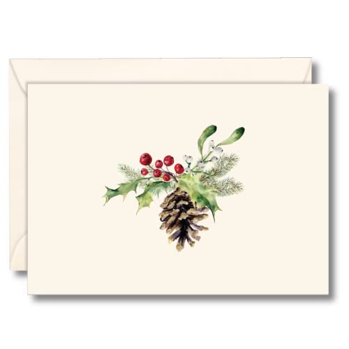 Earth Sky + Water - Christmas Pine Cone Notecard Set - 8 Blank Cards with Envelopes