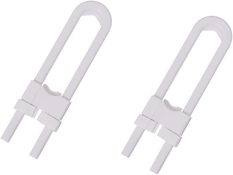 2Pcs White Sliding Cabinet Locks,Proof Cabinet Cupboard Lock Latch,U Shaped Safety LatchProofing Lock,Kitchen Cabinet Doors Knobs and Handles Cabinet Locks Guards and Locks