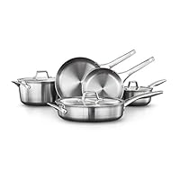 Calphalon 8-Piece Pots and Pans Set, Stainless Steel Kitchen Cookware with Stay-Cool Handles, Dishwasher Safe, Silver Calphalon 8-Piece Pots and Pans Set, Stainless Steel Kitchen Cookware with Stay-Cool Handles, Dishwasher Safe, Silver