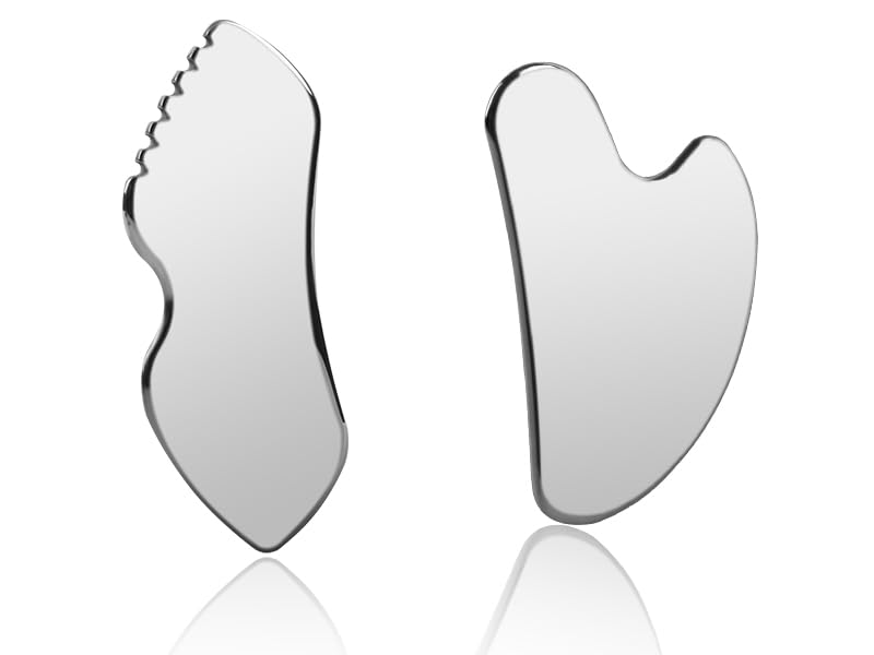 Photo 1 of InfiniteRelax 2Pcs Stainless Steel Gua Sha Facial Tools Set, Metal Face Comb Detail Skin Care Tools, Body and Face Gua Sha Sculpting for Tighten Skin Lymphatic Drainage
