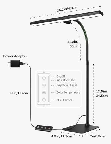 LED Desk Lamp Table Light: Desk Lamps with Flexible Gooseneck, 5 Brightness Levels, Adjustable Height, Dimmable Colours for Office, Reading, Study