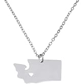 Art Attack Stainless Steel I Love Washington Necklace, Evergreen State Heart Map Pendant (Silver)