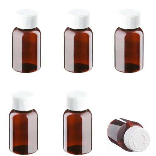 50ml Pill pots with lids, Empty Plastic Medicine Amber Bottles, Pill Storage containers with Screw Child Safe caps, Very Strong Medicine Storage Bottles (6)