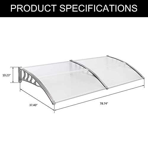 VINGLI Window Awning Door Canopy, 40" x 80" Awnings for Doors