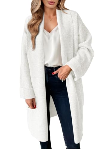 Saodimallsu Womens Long Cardigan Sweaters Chunky Open Front Oversized Slouchy Knit Fall Trendy Coatigan Jackets White at Amazon