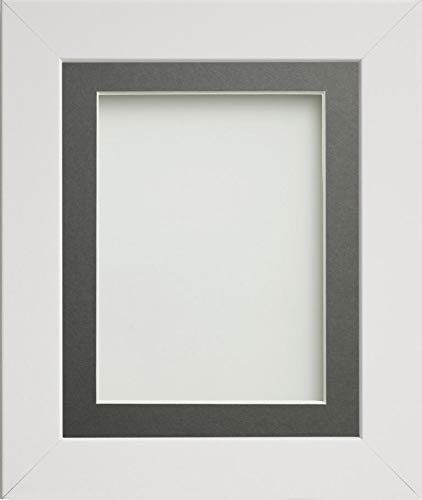 Frame Company Watson Range White 10x8 inch Picture Photo Frame with Grey Mount for Image 8x6 inch *Choice of Sizes* Fitted with Real Glass