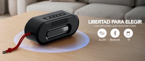 Aiwa Bocina Bluetooth Portátil 20W RMS con Luces LED, Bluetooth 5.3, Sonido Estéreo TWS, Resistente al Agua IPX5, Radio FM, Entradas USB, AUX y TF, Batería 3000 mAh, Ligera y Compacta Color Negro
