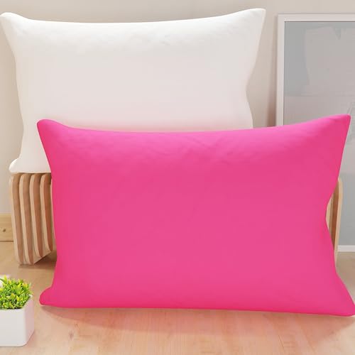 PETTI Artigiani Italiani - Pair of Pillow Cases 70 x 40 cm in Microfibre, Pillows for Bedroom Furniture, Sofa, Set of 2 Cushion Covers, Reversible Pillowcase Fuchsia White