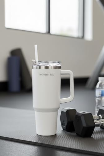 NORTHSTELL Insulated Tumbler 40 oz (1.18 L) with Handle and Leak Proof Lid - Stainless Steel - Keeps Cold and Hot - Compatible with Cup Holders (White)
