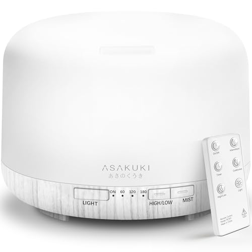 ASAKUKI Aroma Diffuser 500ML, Ultraschall Aromatherapie Diffusor für Ätherische Öle, Luftbefeuchter mit Fernbedienung, Automatische Abschaltung bei Wa