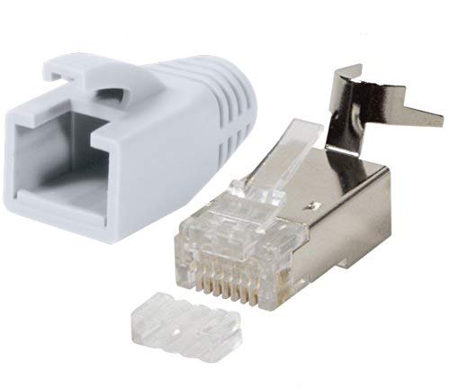 Odedo® Pack of 10 Crimp Connectors White CAT 7, CAT 7A, CAT 6A for Installation Cables up to 8 mm 10 GBit Gigabit Network Connector Rigid or Flexible Core 1.2 mm - 1.45 mm RJ45 Plug Metal Shielded