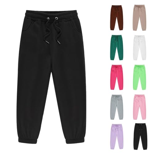 Boys Girls Sweatpants Kids School Joggers Pants Drawstring Elastic Waist Tracksuit Bottoms Soft Comfy Outdoor Active Trousers for PE Lessons Sports Play Black