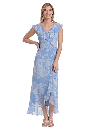 London Times Women's Dresses Chiffon Faux Wrap Ruffle Maxi Dress Guest of Weddi…