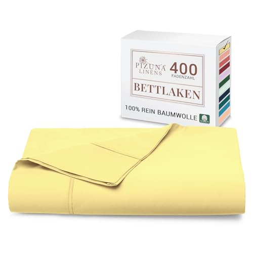 Pizuna Bettlaken ohne Gummizug Baumwolle 270x310 cm Mildes Gelb, 400 Fadenzahl 100% Langstapel Baumwolle Bettlaken, Satinbindung Flachlaken Mit stilvo
