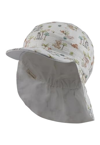 Sterntaler Wendeschirmmütze Tierbabys - Wende -Schirmmütze mit Zootier -Babys - Unisex Baby Mütze mit Druckmuster - Babyhut mit Bindeband - ecru, 49