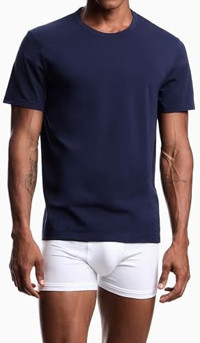 Essential LOGOLABEL - Paquete de 2 Camisetas de Cuello Redondo para Hombre, Color Azul, Talla L