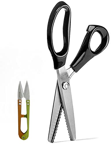 & C ZigZag Scissors + Thread Cutter, Professional Serrated and Scalloped Tailor Scissors for Sewing, Zig Zag Scissors for Fabric, Knitting, Silk, Paper, Sewing and Crafts, (Black, 5mm)