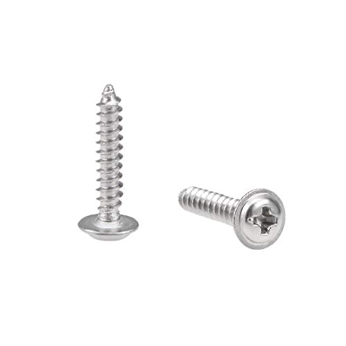 uxcell 2.3x12mm Self Tapping Screws Phillips Pan Head with Washer Screw 304 Stainless Steel Fasteners Bolts 50Pcs