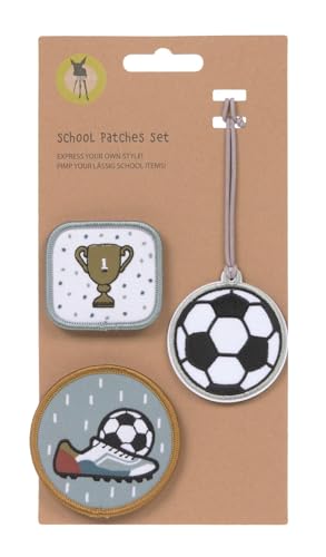 LAESSIG Pendant and Patches Set of 3 with Press Stud School Patches Set, Football, Standard Size, Patches and Tags for Backpacks and School Bags