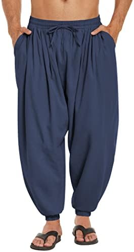 COOFANDY Mens Hippie Pants Cotton Linen Casual Yoga Loose Fit