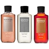 Bath and Body Works 3 Pack 2-in-1 Hair + Body Wash Teakwood, Graphite and Bourbon. 10 Oz.