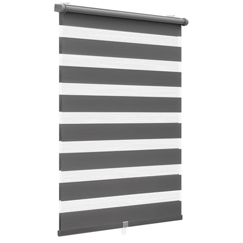 Sekey Doppelrollo Klemmfix ohne Bohren Doppelrollo Duo Rollo Schnurlos Rollo Faltrollo 90x100cm, Dunkelgrau