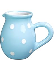 City to Cottage Handmade Light Sky Blue and White Polka Dot Ceramic Creamer, Milk Jug, Pourer, Pitcher Jug, Pottery Housewarming Gift for Tea Coffee Lovers