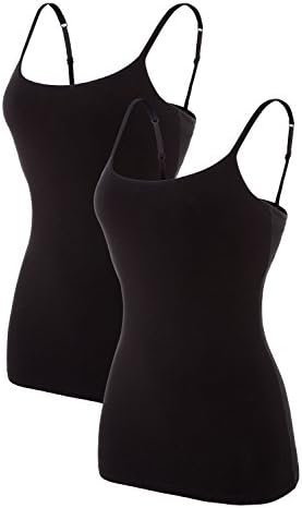 V FOR CITY Women's Basic Cami Cotton Camisole Shelf Bra Active Tanks Tops Pack of 2