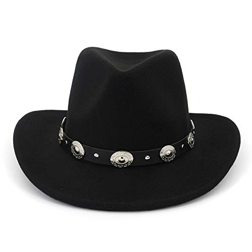 Eohak Womens Western Cowboy Hats Studded Pinched Western Cowgirl Hats Wide Brim Fedoras Hat with Belt Buckle (Size:Medium)