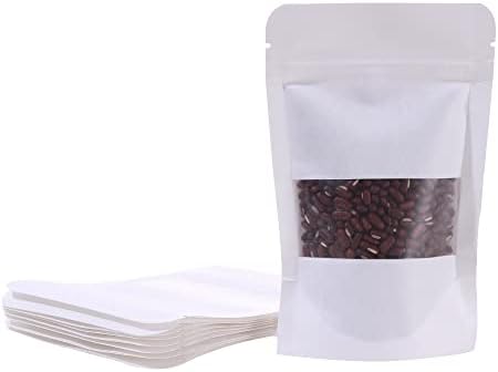 REDDOTGIFT® 50-Pieces Matte white kraft paper Bags with Window Stand Up ...