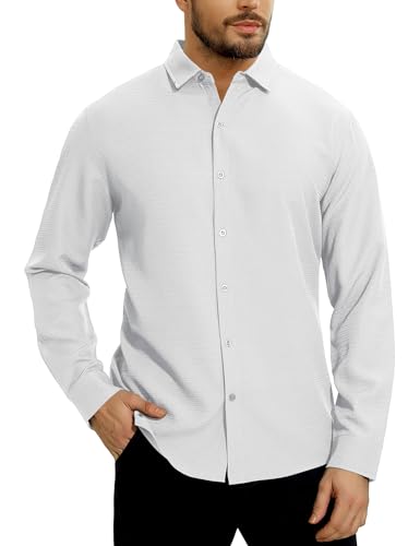 URRU WRINKLE FREE DRESS SHIRTS FOR MEN LONG SLEEVE REGULAR FIT CASUAL SPRING BUTTON DOWN SHIRTS (GREY,SMALL)