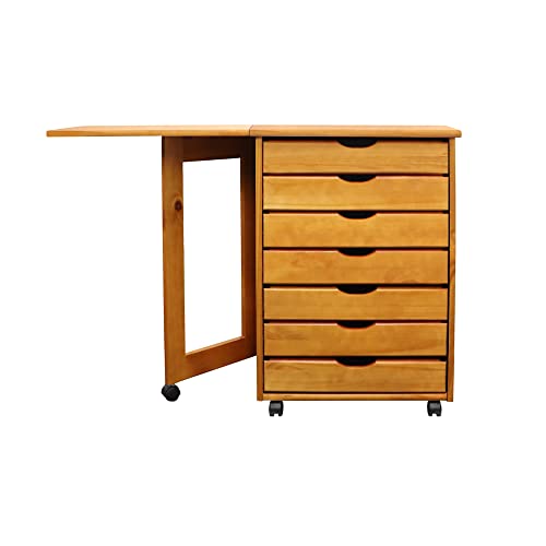 Adeptus Original Drop Leaf Roll Cart with Desk, Sold Wood, 7 Drawer