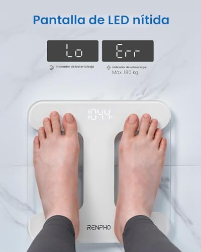 Peso Baño, Alta Precisión, Pantalla LED, Tecnología Step-On