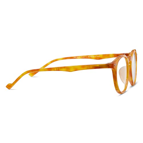 Peepers by PeeperSpecs Brain Trust Round Reading Glasses, Yellow Tortoise, 47 + 2.5