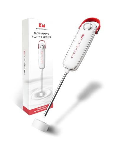 Kitchen Mama Silkwhisk Electric Milk Frother Handheld: Mini Drink Mixer, Stainless Steel, Cold Foam Maker, Frother Wand for Coffee, Cappuccino, Lattes, Protein Drinks, Battery Operated (Red)