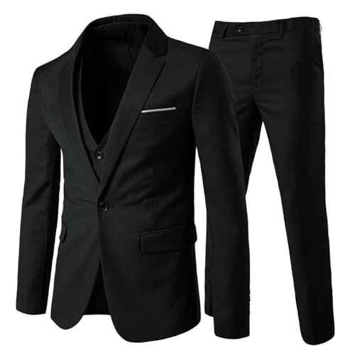 Allthemen Anzug Herren Slim Fit 3 Teilig Anzüge Herrenanzug Sakko Für Hochzeit Business Schwarz S