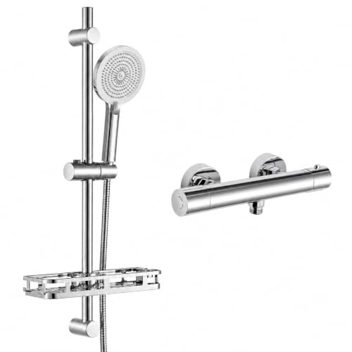 Auralum Duschset Thermostat Brausestange Duschregal Handbrause ohne Bohren