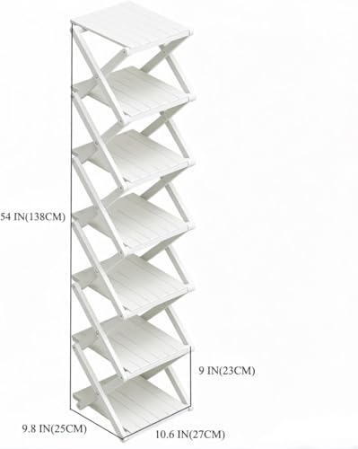 Zapatero de bambú - No requiere montaje, organizador de zapatos plegable, estantería multifuncional para recibidores, rincones y dormitorios, 7 estantes, color blanco (reforzado y de mayor grosor)