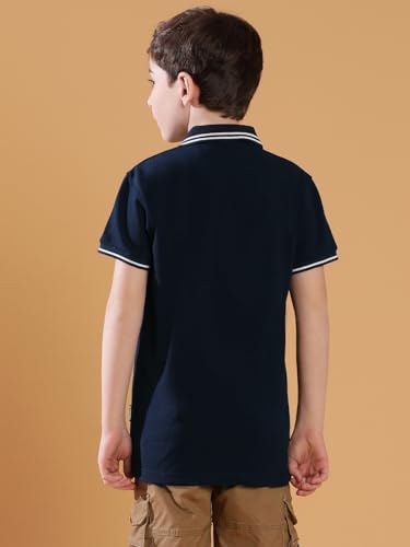 Lil Tomatoes Boys Short Sleeve Solid Cotton Cotton Polo T-Shirt, Navy, 9-10 Years 3