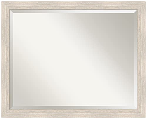 Amanti Art White Wall Mirror 25x31 Hardwood White Wash Narrow Rectangle Bathroo…