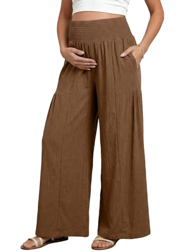 BLENCOT Maternity Pants Smocked High Waisted Wide Leg Trousers Pajama XL at Amazon